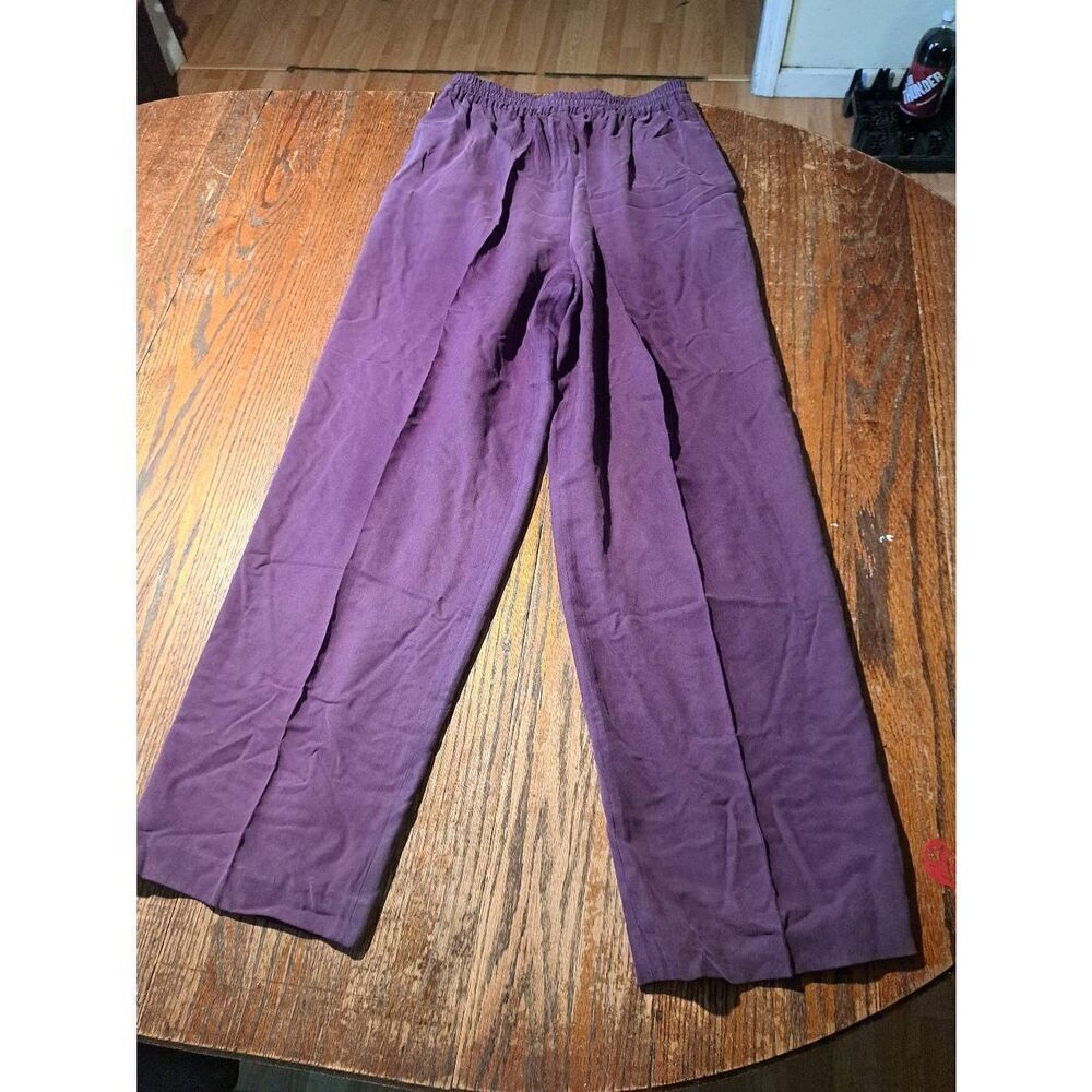 Size 14 Dress Barn Silk Purple Elastic High Rise Waist Pull On Pants w Pockets